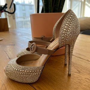 Valentino Microstud Mary Jane Pump, size 37.5 EU. Silver/nude.